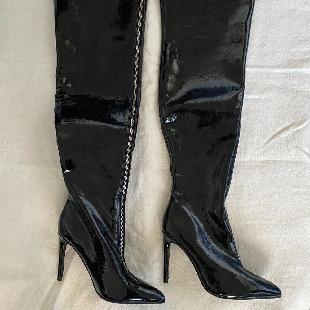 Over the Knee, Zip up Front, Black Leather Boots